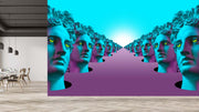 Neon Eyes Blue Lilac Ancient Statue Wallpaper