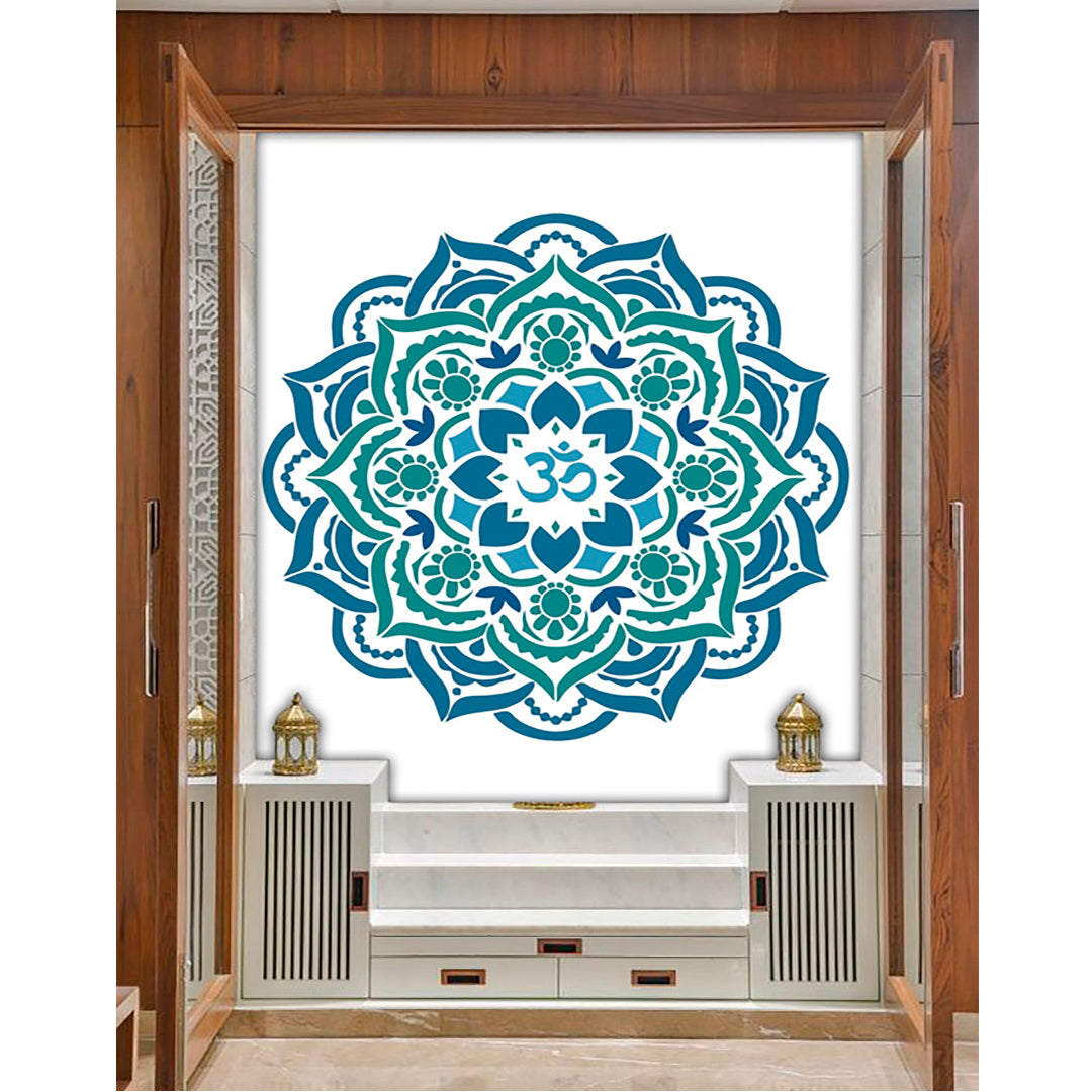 Om In Green Mandala Art Self Adhesive Sticker Poster