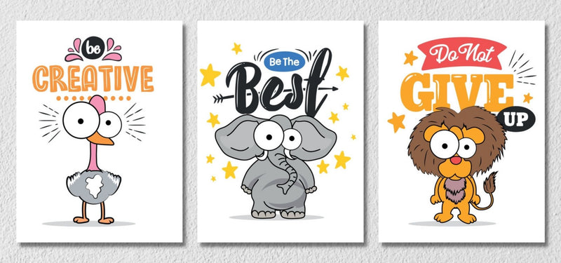 Cute Animals Inspiration Quotes Wall Art, Set Of 3