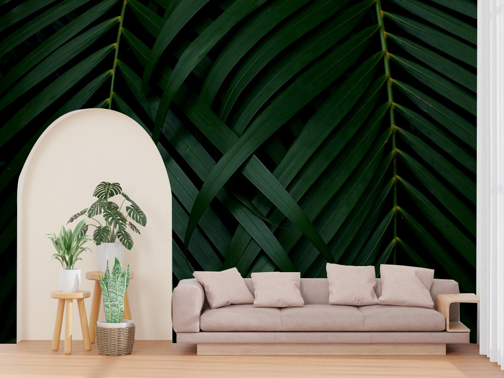 Dark Green Leaf Background Customized Wallpaper