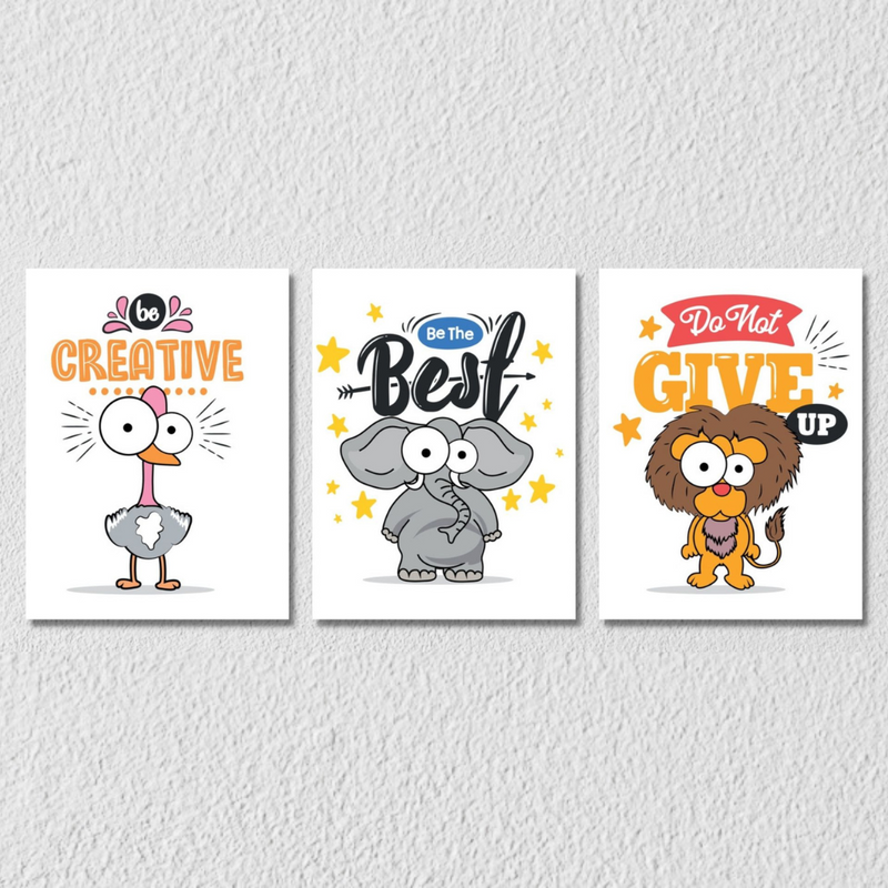 Cute Animals Inspiration Quotes Wall Art, Set Of 3