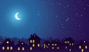 Moon The City Painting Self Adhesive Sticker For Wardrobe