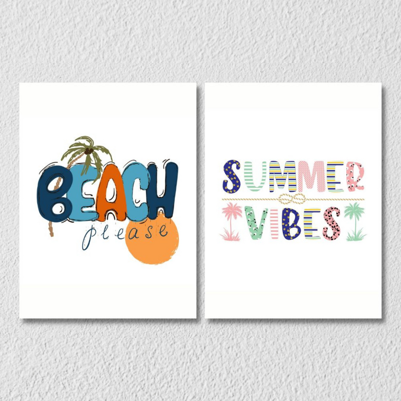 Beach Please And Summer Vibes Wall Art, Set Of 2