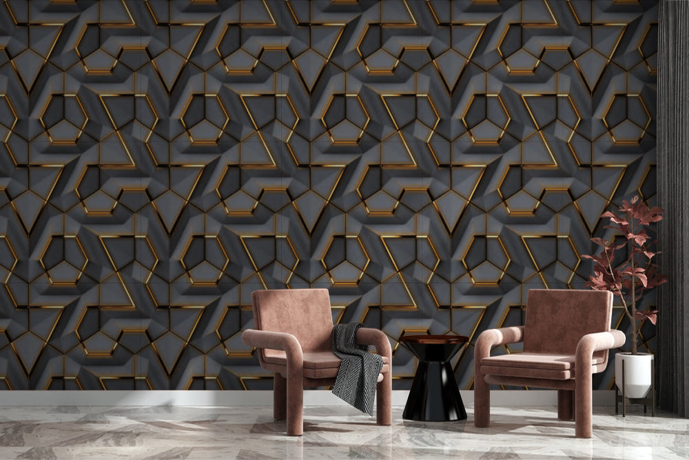 3D Black Loft Lattice With Wooden Wallpaper  High Quality Woven WallP   WallMantra