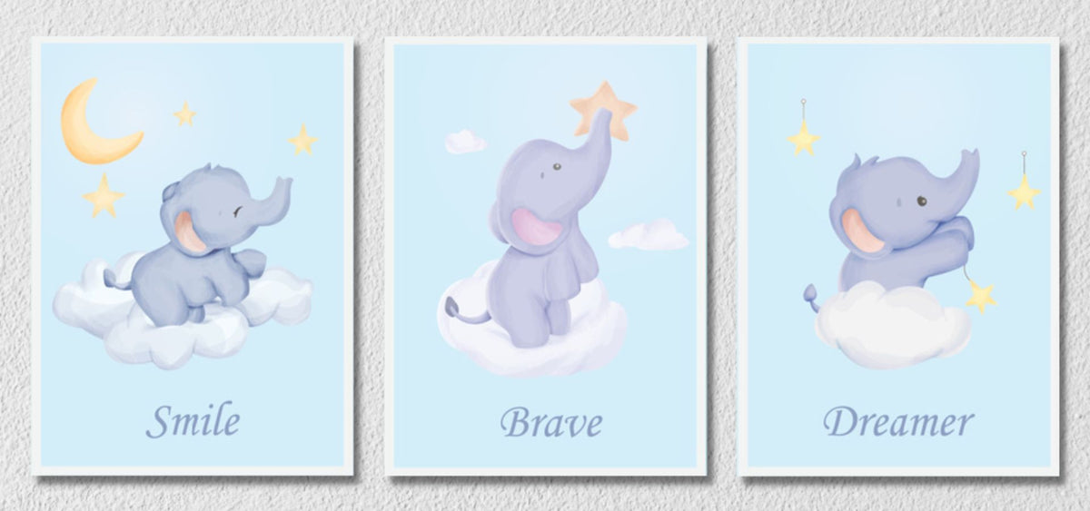 Baby Elephant Wall Art, set Of 3