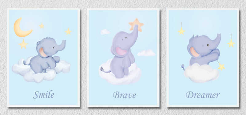 Baby Elephant Wall Art, set Of 3