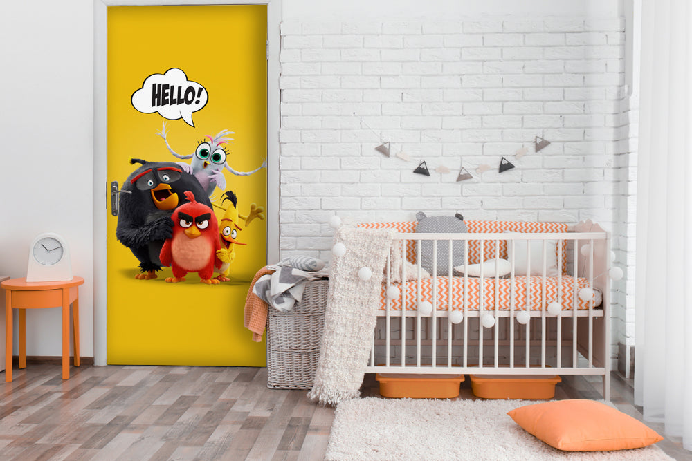 Hello Angry Birds Anime Self Adhesive Sticker For Door