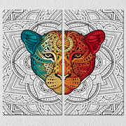 Wild Cat Indian Pattern Art, Set Of 2