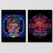 Multicolour Psychedelic Buddha, Set Of 2
