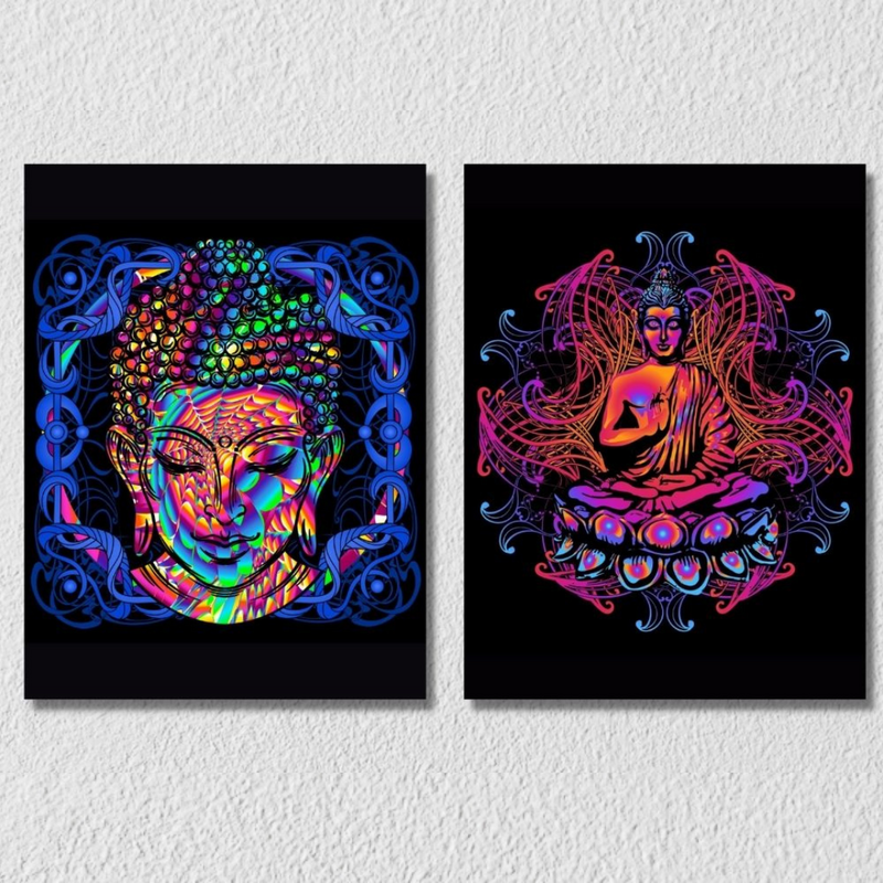 Multicolour Psychedelic Buddha, Set Of 2