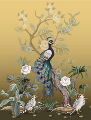 Peacocks With Flowers On Tree Art Self Adhesive Sticker For Refrigerator