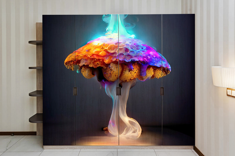 Colourful Mushroom Art Self Adhesive Sticker For Wardrobe