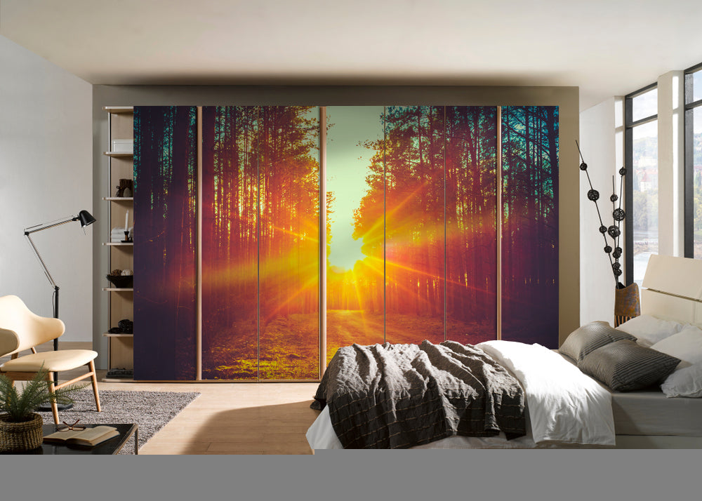 Sun In Trees Self Adhesive Sticker For Wardrobe