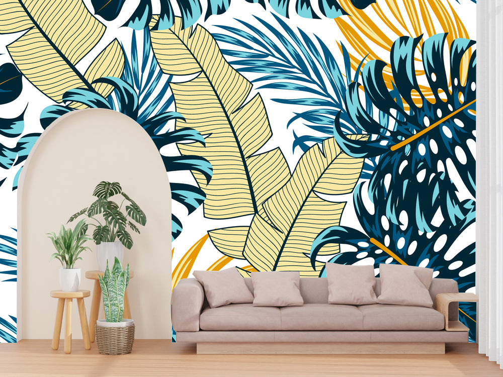 Illustration Creative Seamless Pattern Tropical Leaves Customized Wallpaper