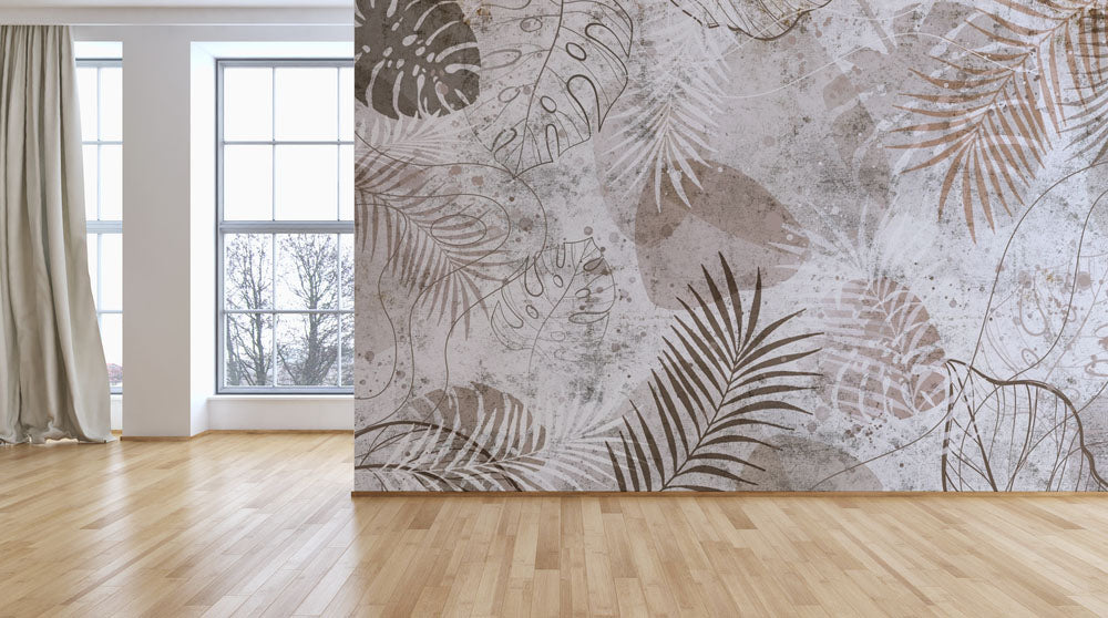 White Hanging Leaves Tropical Wallpaper