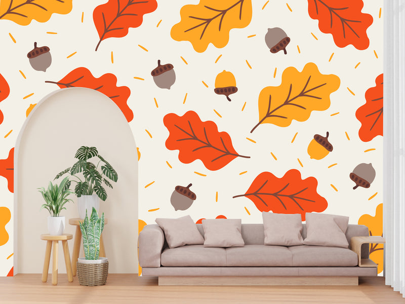 Cute Autumn Leaves and Accorns Customized Wallpaper