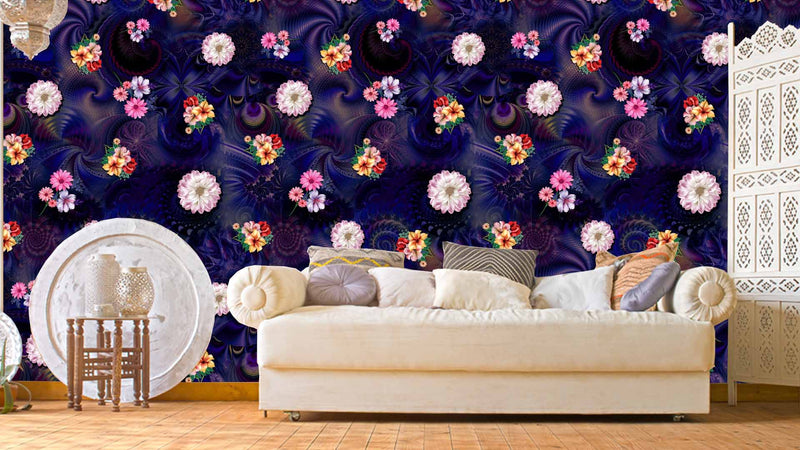 Floral Blue Violet Shaded Wallpaper