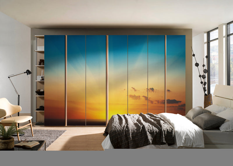 Sunrays In Sky Painting Self Adhesive Sticker For Wardrobe