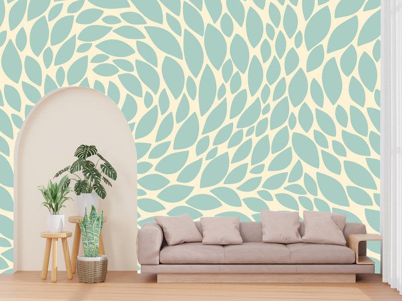 Blue Leaves Pattern Customized Wallpaper