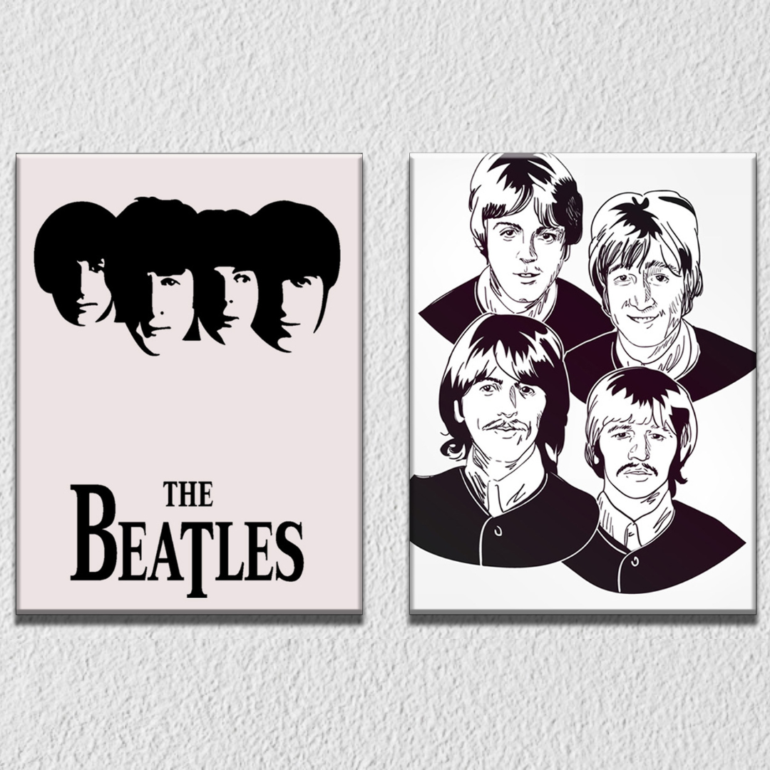 Beatles Sillhouette Black And White Wall Art, Set Of 2