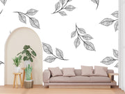 Black Line Art Leaves Customized Wallpaper