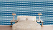 Blue White Exotic Pattern Wallpaper