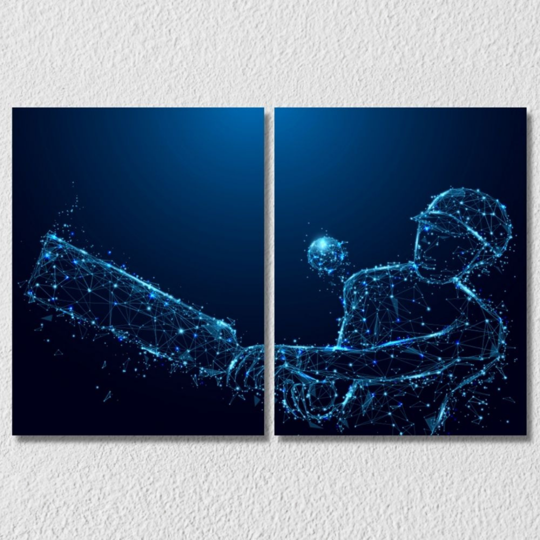 Cricket Batsman Wall Art , Set Of 2