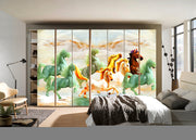 Green Running Horses Self Adhesive Sticker For Wardrobe