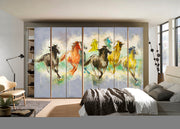 Running Horses Painting Self Adhesive Sticker For Wardrobe