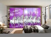 White Running Horses Self Adhesive Sticker For Wardrobe