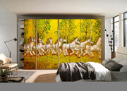 Horses In Yellow Background Self Adhesive Sticker For Wardrobe