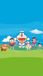 Flying Doremon with Friends Self Adhesive Sticker For Door