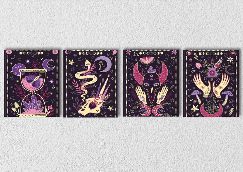 Skeleton Purple Art, Set Of 4