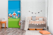 Flying Doremon with Friends Self Adhesive Sticker For Door