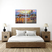 Monks In Village, Set Of 2