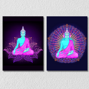 Neon Pink And Blue Buddha, Set Of 2
