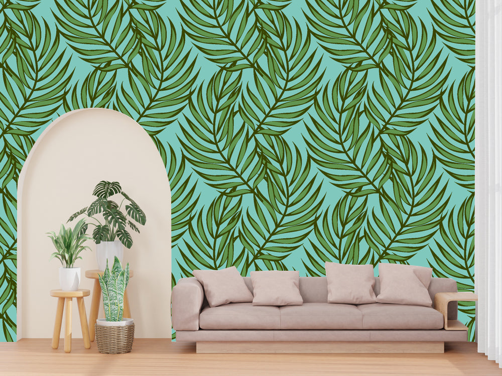Green Leaves Pattern Customized Wallpaper