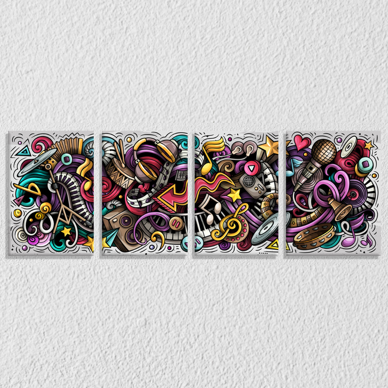 Abstract Pop Music Culture Wall Art, Set Of 4