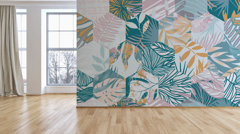 Hexagon Pastel Tropical Wallpaper
