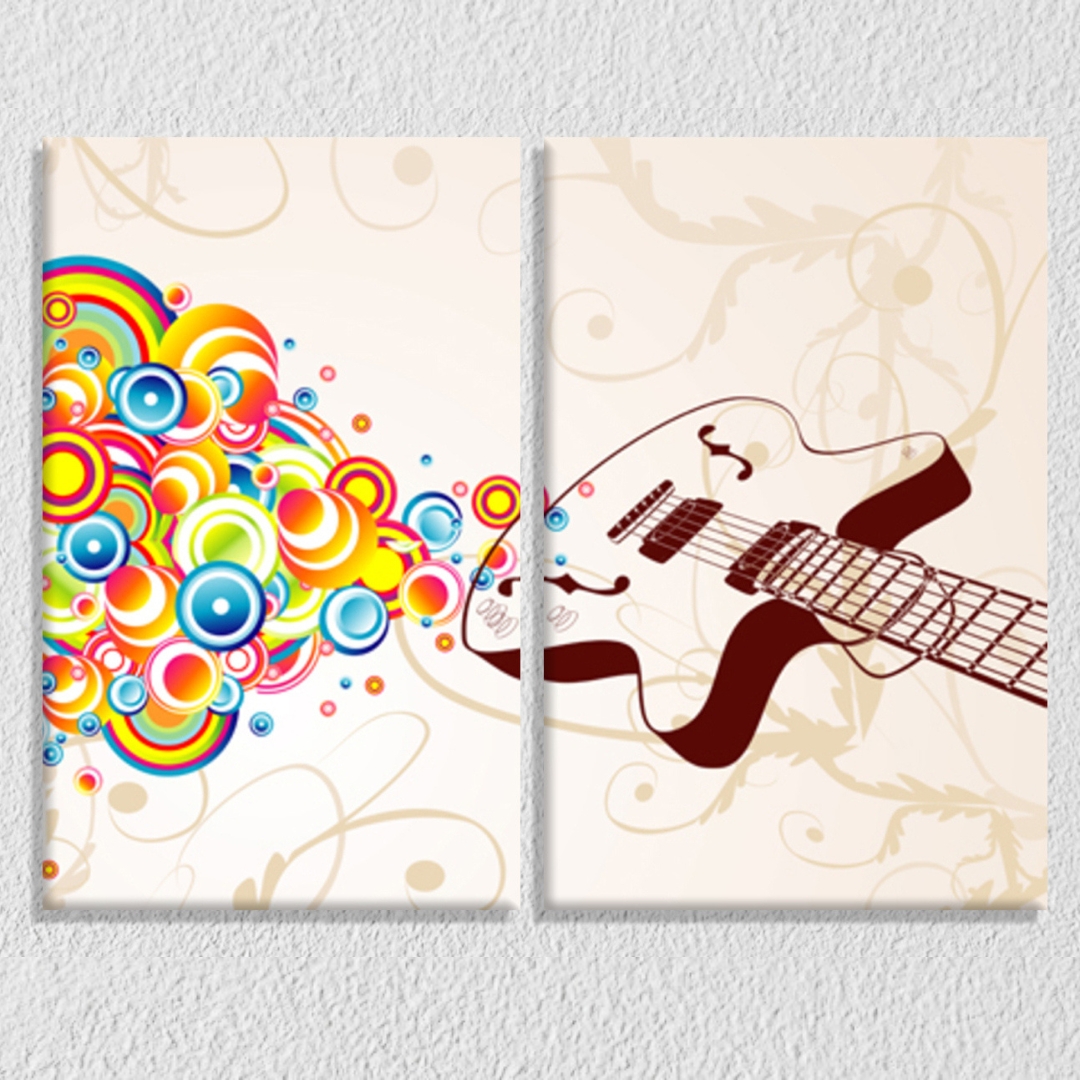Abstract Colour Burst Guitar Wall Art, Set Of 2