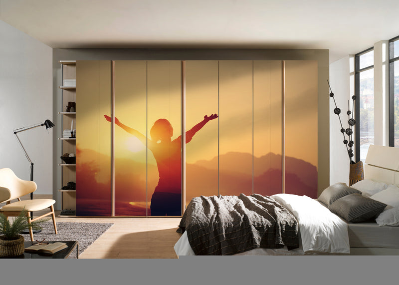 Girl In Sun Rays Painting Self Adhesive Sticker For Wardrobe