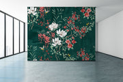 White Pink Green Floral Tropical Wallpaper