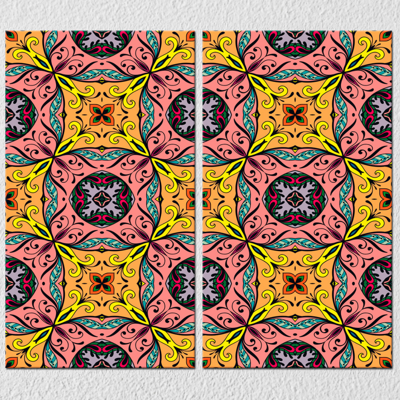 Yellow India Pattern Pink Yellow Indian Pattern, Set Of 2 – Myindianthings