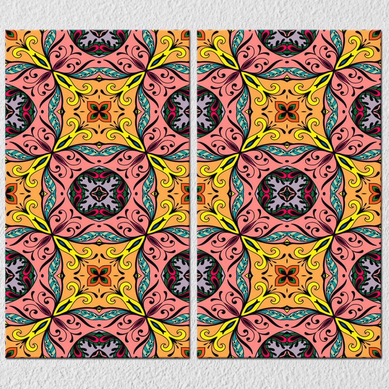 Pink Yellow Indian Pattern, Set Of 2