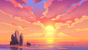 Sunset Sketch Painting Self Adhesive Sticker For Wardrobe