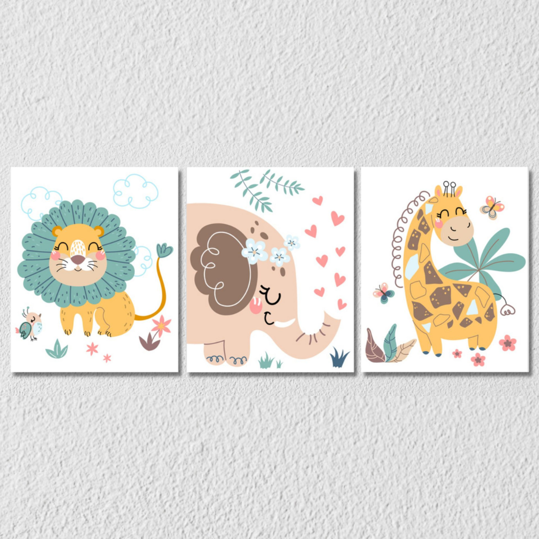 Cute Animals Wall Art 2, Set Of 3