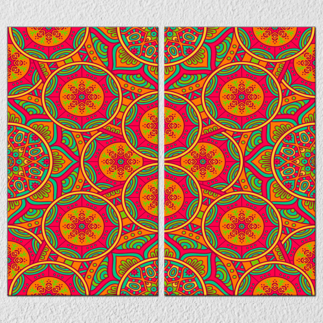 Pink Orange Indian Pattern, Set Of 2