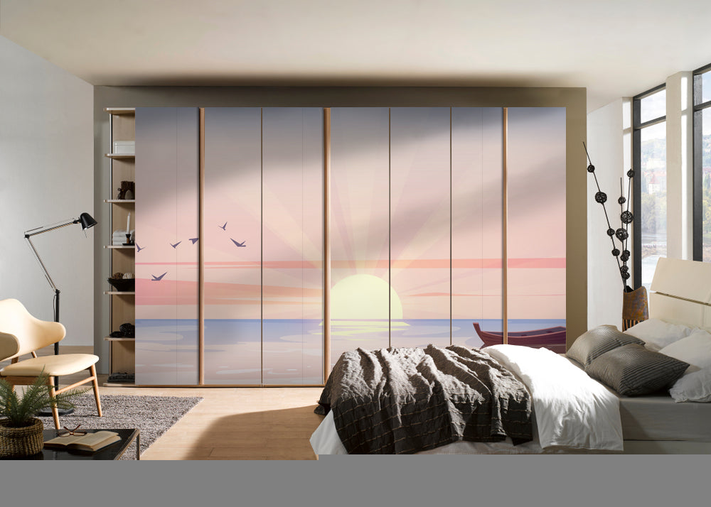 Sunset Sketch Art Self Adhesive Sticker For Wardrobe