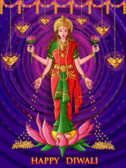 Standing Laxmi In Green Saree Self Adhesive Sticker Poster