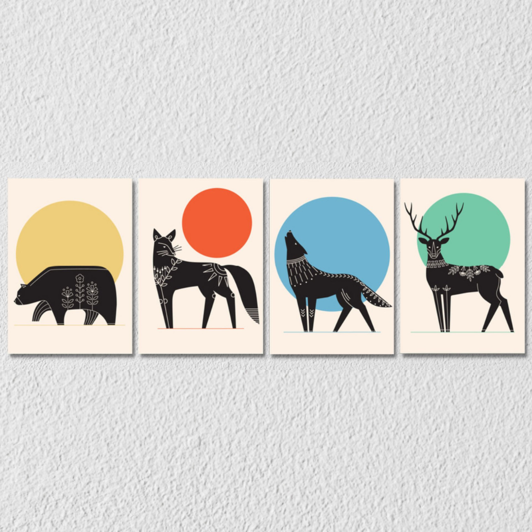 Black Silhouette Animal Art, Set Of 4